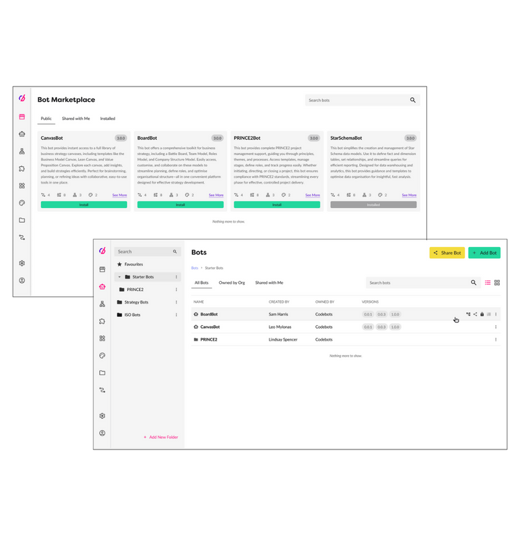 A screenshot of the bot market place 
