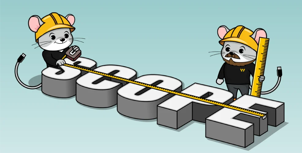 A digital drawing of two mice measuring the scope