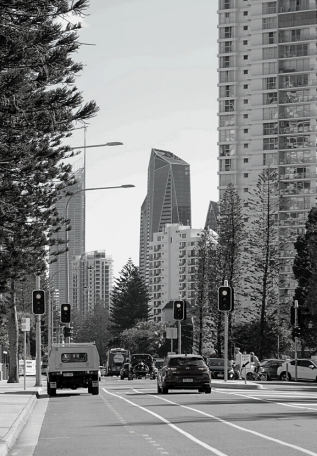 a black and white photo of a road in brisbane
