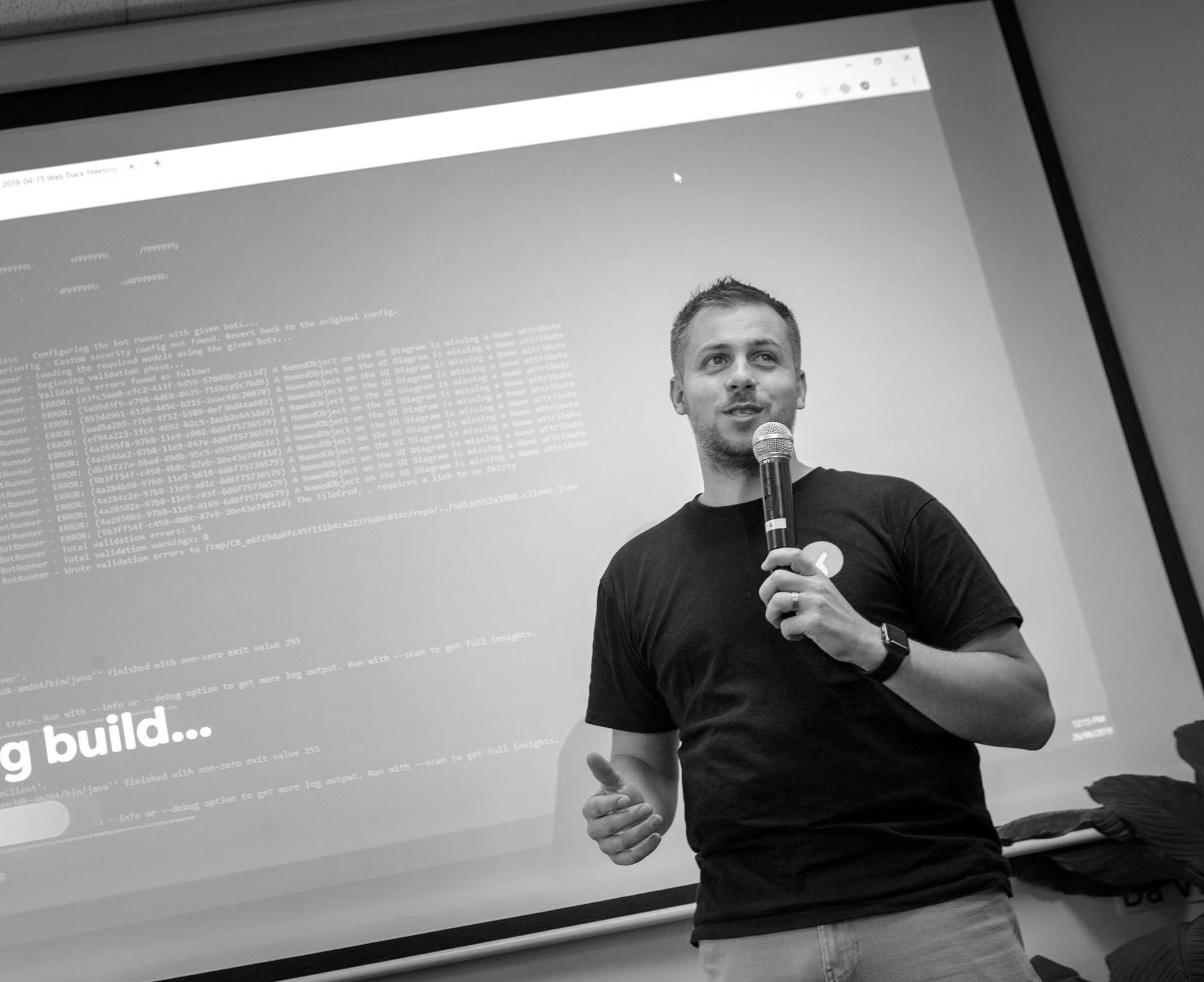 A photo of David Burkett speaking